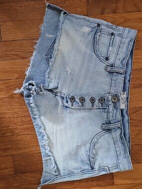 Free People Light Wash Distressed Denim Shorts